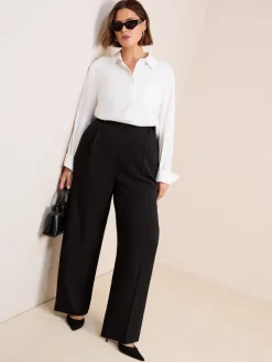 Friends Like These Curve Premium Elastic Back Tailored Wide Leg Trousers Black New