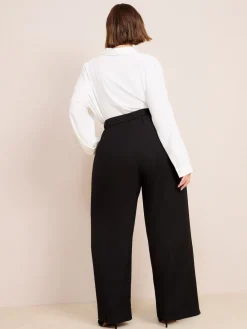 Friends Like These Curve Premium Elastic Back Tailored Wide Leg Trousers Black New