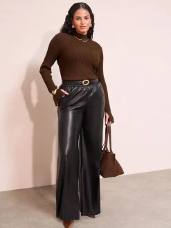 Friends Like These Black Curve Faux Leather Elasticaed Trousers Outlet