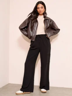 Friends Like These Black Petite Utility Pocket Wide Leg Trousers Discount