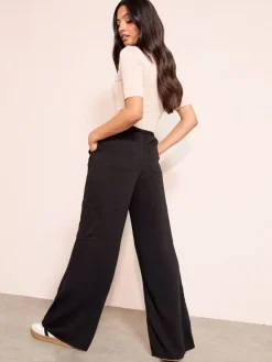 Friends Like These Black Petite Utility Pocket Wide Leg Trousers Discount