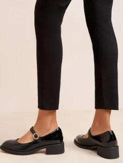 Friends Like These Black Low Block Heel Buckle Patent Faux Leather Maryjane Shoes Online
