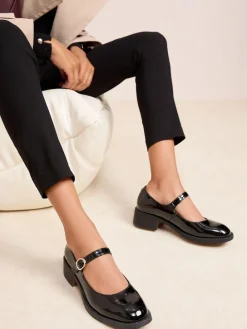 Friends Like These Black Low Block Heel Buckle Patent Faux Leather Maryjane Shoes Online