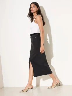 Friends Like These Split Front Denim Midi Skirt Black Outlet