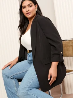 Friends Like These Curve Edge to Edge Tailored Sleeve Detail Blazer Black Discount