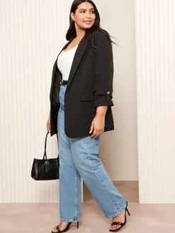 Friends Like These Curve Edge to Edge Tailored Sleeve Detail Blazer Black Discount