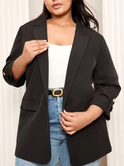 Friends Like These Curve Edge to Edge Tailored Sleeve Detail Blazer Black Discount