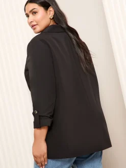 Friends Like These Curve Edge to Edge Tailored Sleeve Detail Blazer Black Discount