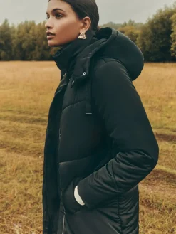 Friends Like These Long Line Hooded Padded Coat Black Best