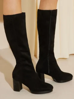 Friends Like These Black Standard fit Platform Block Heel Knee High Faux Suede Long Boots