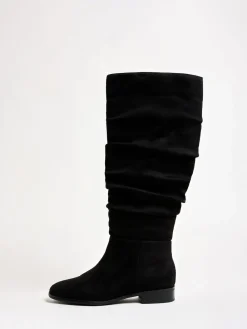 Friends Like These Black Flat Ruched Faux Suede Knee High Long Casual Boots