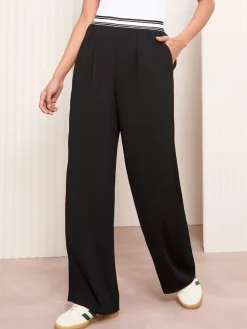 Friends Like These Black Stripe Elasticated Waist Wide Leg Trousers Clearance