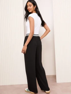 Friends Like These Black Stripe Elasticated Waist Wide Leg Trousers Clearance