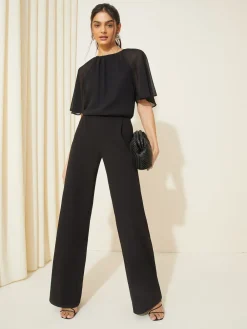 Friends Like These Chiffon Flutter Sleeve Scuba Jumpsuit Black New