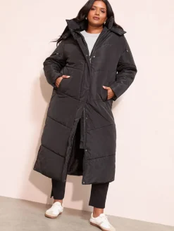 Friends Like These Black Curve Long Line Hooded Padded Coat Sale