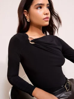 Friends Like These Long Sleeve Buckle Hardware Top Black Best