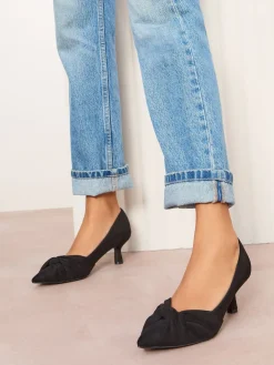 Friends Like These Black Wide Fit Twist Detail Kitten Heel Faux Suede Courts Online