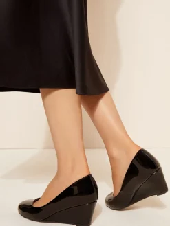 Friends Like These Wide Fit Mid Wedge Round Toe Court Shoes Black Hot