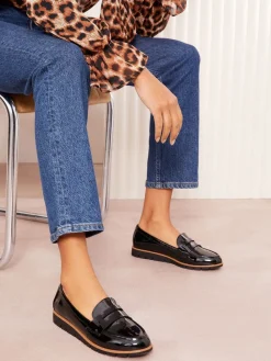 Friends Like These Black Standard Fit Comfort Patent Faux Leather Flat Loafers Sale