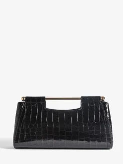 Friends Like These Black Croc Effect Grab Handle Clutch Bag