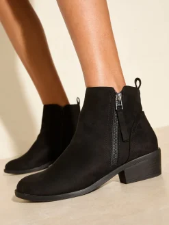 Friends Like These Standard fit Mid Block Heel Side Zip Faux Suede Cuban Boots Black Clearance