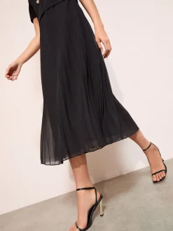 Friends Like These Button Down 2-In-1 Pleated Dress Black Clearance