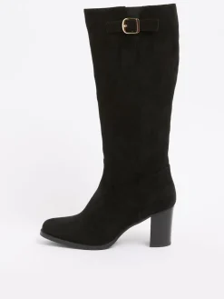 Friends Like These Standard fit Standard / Wide Fit Faux Suede Mid Heel Buckle Smart Knee High Boots Black
