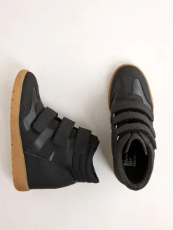 Friends Like These Black Faux Leather Velcro High Top Wedge Casual Trainers Online