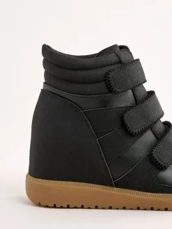Friends Like These Black Faux Leather Velcro High Top Wedge Casual Trainers Online