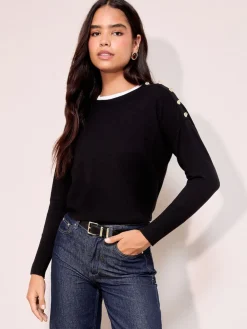 Friends Like These Black Petite Button Shoulder Jumper Discount