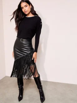 Friends Like These Black Petite Button Shoulder Jumper Discount