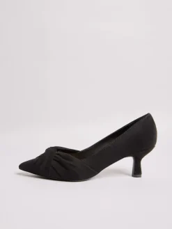 Friends Like These Standard Fit Twist Detail Kitten Heel Faux Suede Courts Black Outlet
