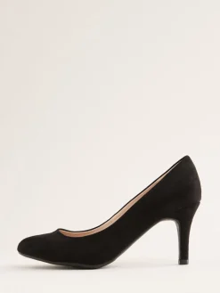 Friends Like These Wide Fit Low Stiletto Heel Round Toe Faux Suede Court Shoes Black