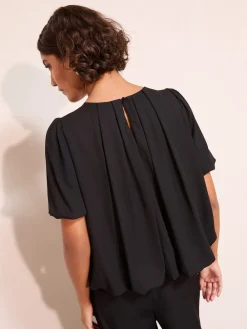 Friends Like These Short Sleeve Bubble Hem Pleated Blouse Black Online