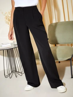 Friends Like These Black Premium Elastic Back Tailored Wide Leg Trousers Online