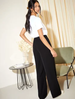 Friends Like These Black Premium Elastic Back Tailored Wide Leg Trousers Online