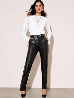 Friends Like These Faux Leather Straigh Leg Trousers Black/Animal Best