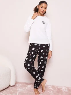 Friends Like These Black/White Bonne Nuit Heart Long Sleeve Pyjamas New
