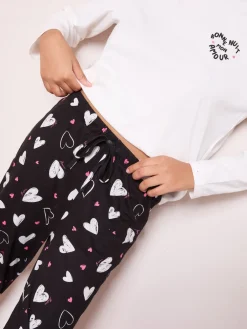 Friends Like These Black/White Bonne Nuit Heart Long Sleeve Pyjamas New