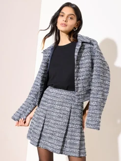 Friends Like These Blue Boucle Pleated Mini Skirt Outlet