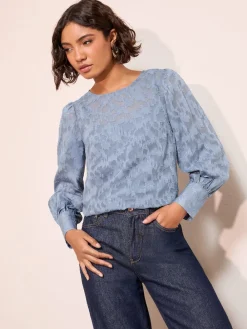 Friends Like These Long Sleeve Textured Blouse Blue