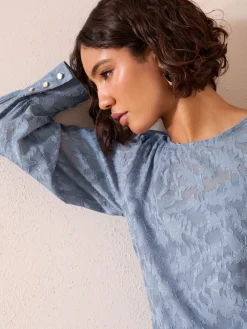 Friends Like These Long Sleeve Textured Blouse Blue