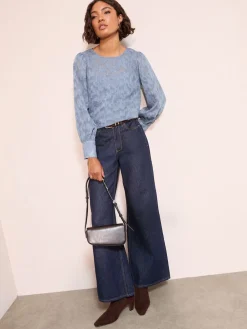 Friends Like These Long Sleeve Textured Blouse Blue