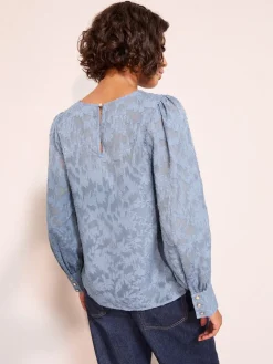 Friends Like These Long Sleeve Textured Blouse Blue