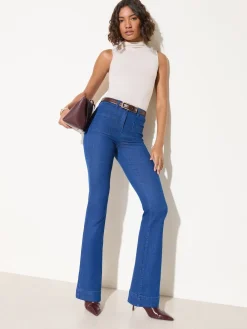 Friends Like These Blue Petite High Waist Pocket Flare Jeans Best