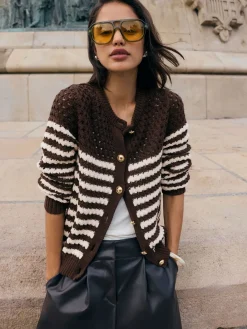 Friends Like These Contrast Stripe Cardigan Brown Discount