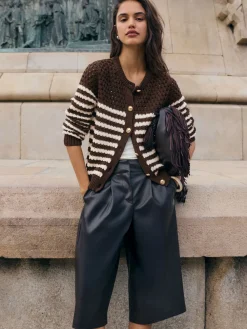 Friends Like These Contrast Stripe Cardigan Brown Discount