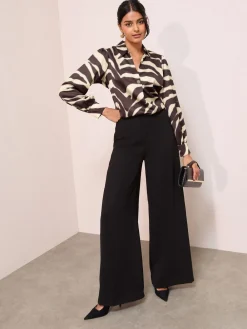 Friends Like These Long Sleeve Button Detail Collared Blouse Brown Zebra Print Outlet