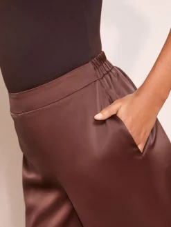 Friends Like These Super Wide Leg Satin Trousers Brown Hot