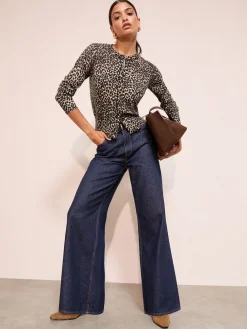 Friends Like These Animal Dome Button Cardigan Brown Clearance